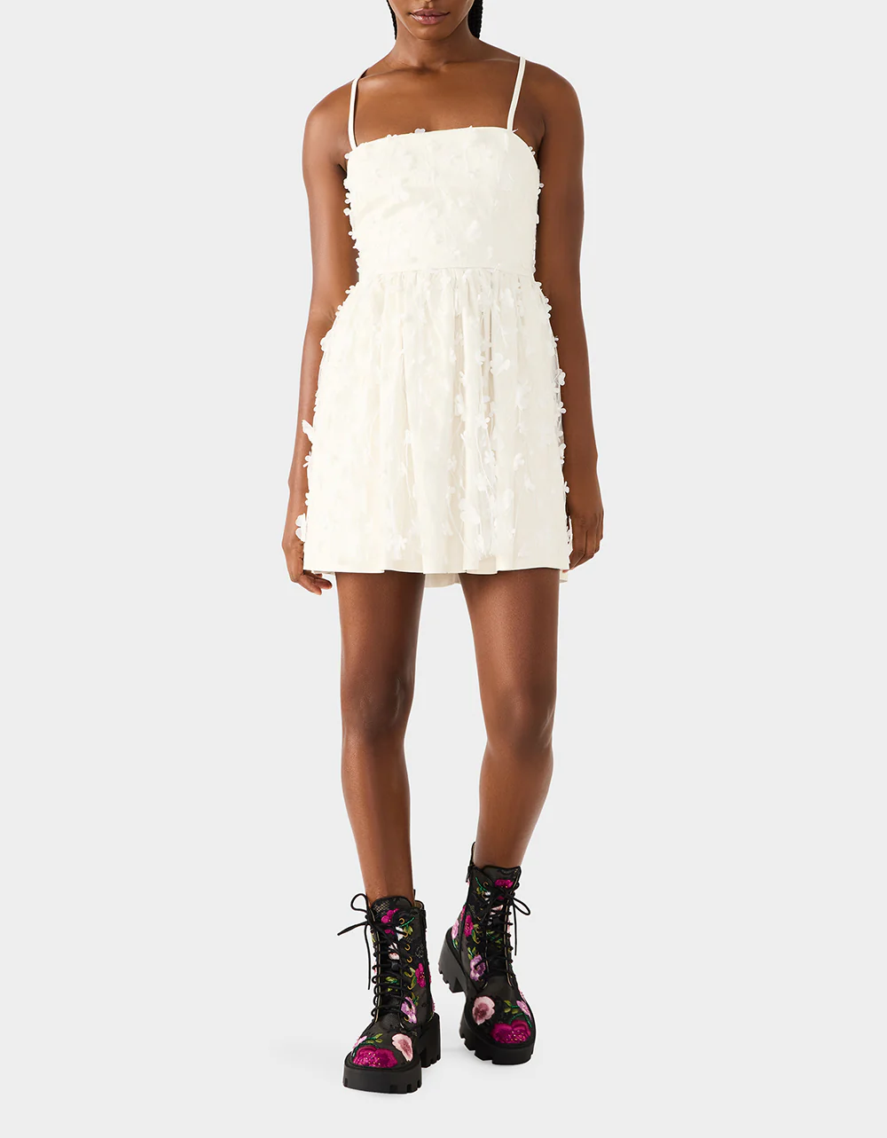 PLEATHER FLORAL MINI OFF WHITE